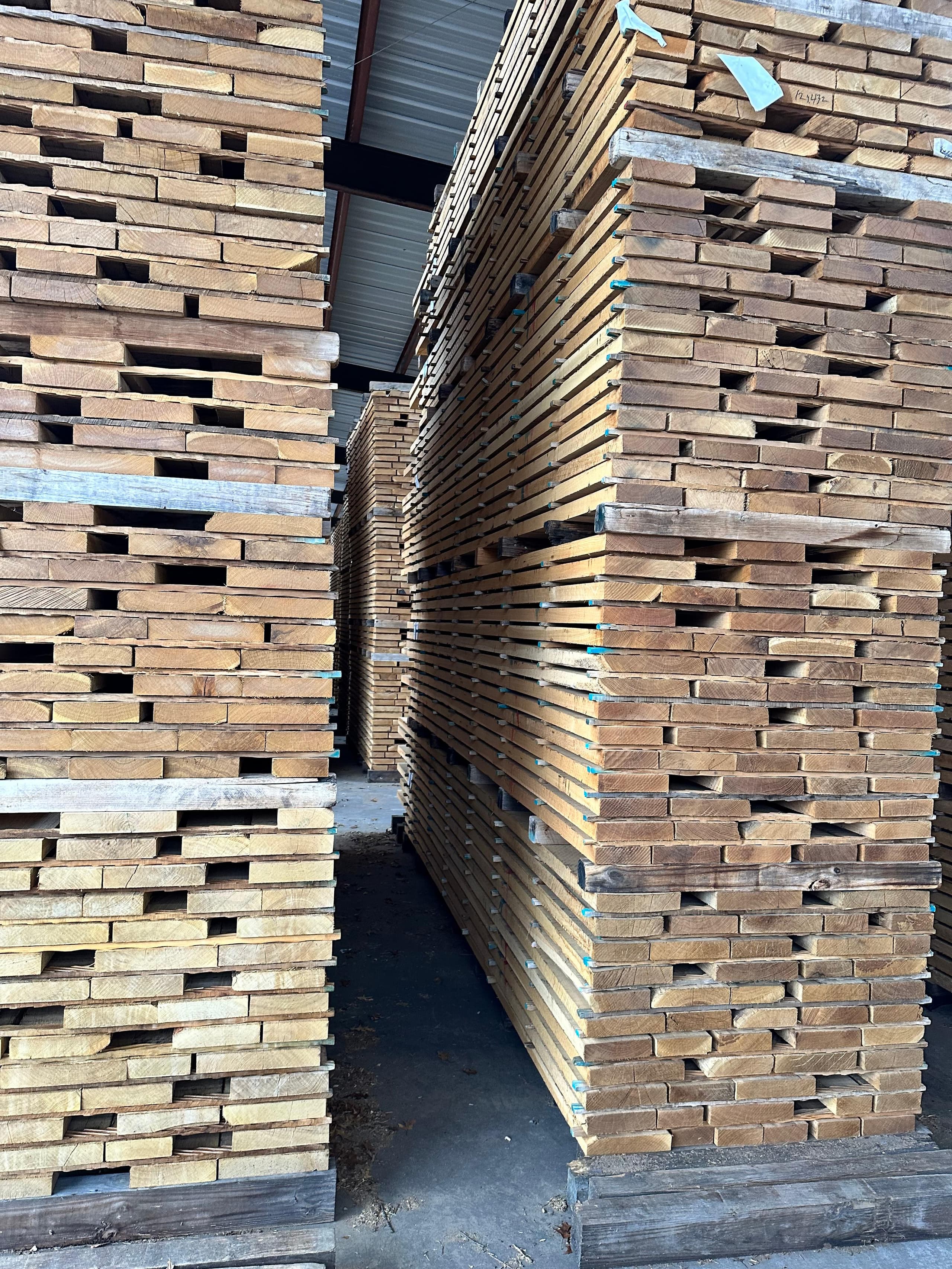Banded packs of sawn southern hardwood stacked in the yard awaiting shipment